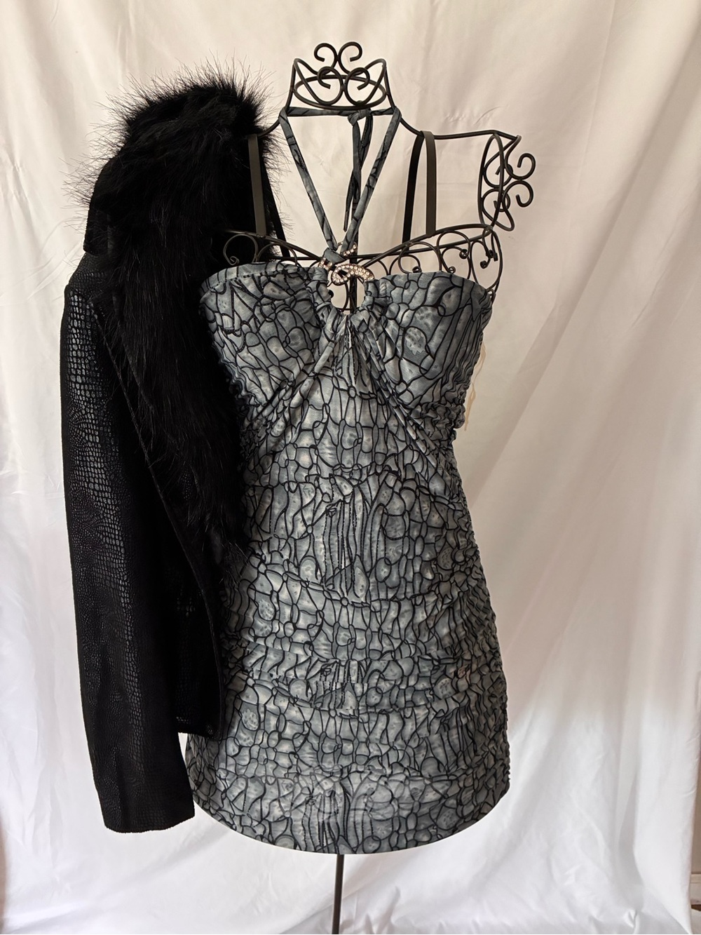 Y2K Riflessi Grunge Halter Bodycon Micro Dress Vintage Club Wear Small Medium